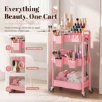3 Tier Rolling Cart Metal with Lockable Wheels,Pink Baby Diaper Caddy Carts - Image 3