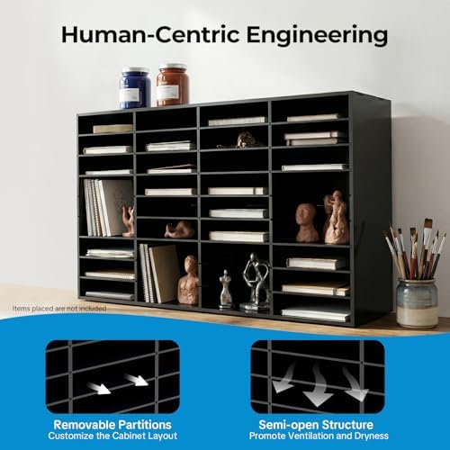 36 Slot Mail Sorter Organizer, Wood Literature Organizer Student Mailbox for Classroom, Desktop File Paper Storage Rack for Office Home School - 39.4" L×11.8”W×24“H (Black, 36-Compartment) - Image 6