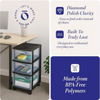 HOMZ Drawer Tower, 3-Tier Storage Cart with Removable Wheels, Black Frame - Image 5