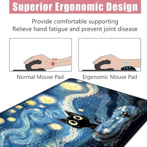 Large Keyboard Mouse Pad Set, Extended Mouse Pad+Keyboard Wrist Rest Support, Memory Foam Ergonomic Easy Typing, 4Pcs (31.5×11.8 in) Desk Pad Set for Office Home,Starry Night Cat - Image 5