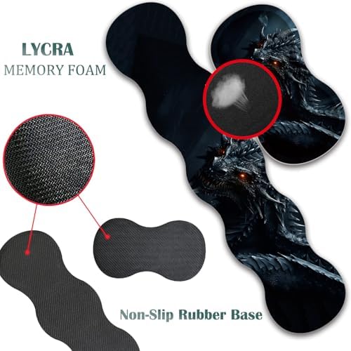 4 in 1 Mouse Pad Combo, Large Gaming Mouse Pad + Keyboard Wrist Support + Mouse Wrist Rest + Coaster, Table Pad 31.5 "x 11.8" with Memory Foam Ergonomic Wrist Pad Set, Cool Dark Dragon - Image 5