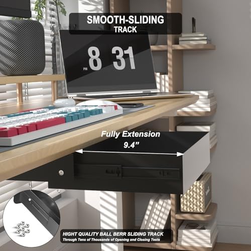 Under Desk Drawer(15.2''x10''x2.8'') with Sliding Pencil Tray, Desk Mounted Sliding Pull-out Drawer for Home Office, Extra Storage Organizer for Sit Stand Workstation - Image 4