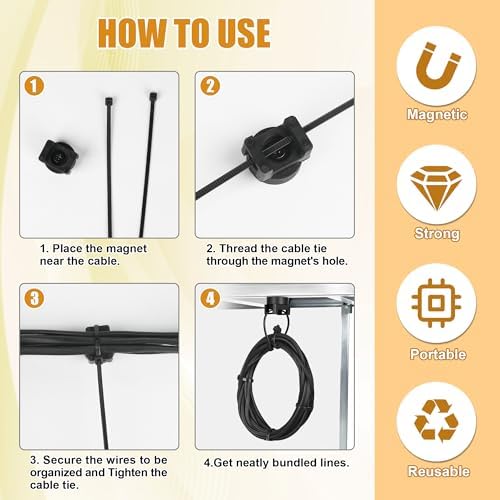 22CM 24 PCS Magnetic Zip Tie Mount Set with 100Pcs Cable Ties 8LBS Strong - Image 6