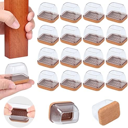Ezprotekt 24 Pcs Rectangle Clear Silicone Chair Leg Floor Protectors Caps, Rectangle Felt Furniture Pads Covers Cups for Chair Table - Anti- Scratches and No Noise (Fit L :1.3-1.7", W: 0.6-0.9") by VisittheEzprotekt