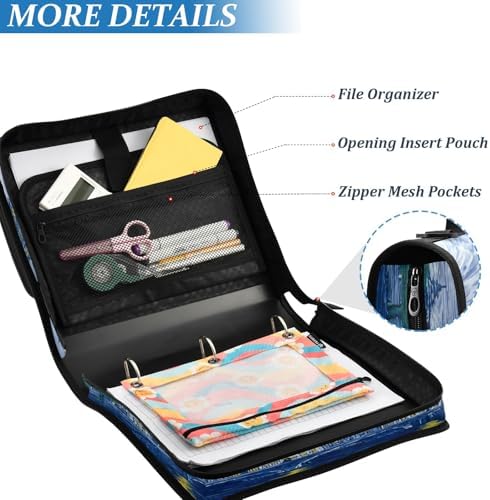3-Ring Zipper Binder with Shoulder Strap Zip-Up Expanding File Folder Organizer Storage Fireproof Accordion Trapper Keeper Home School Office Three Butterfly (Skyline Canals Bridges Swirling) - Image 4
