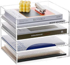 HeZone 4 Tier Paper Organizer for Desk,Acrylic Paper Tray,Clear Stackable Desk Organizer for Document, Office File,A4 Paper by HeZone