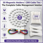 Magnetic Cable Zip Tie Mounts Kit, 50 Pcs Holders with 200 Pcs Cable Ties, Heavy-Duty Magnetic Wire Management for Desk, Office, Home, Automotive, Marine, Multipurpose Cable Clips Organizers, Silver - Image 6