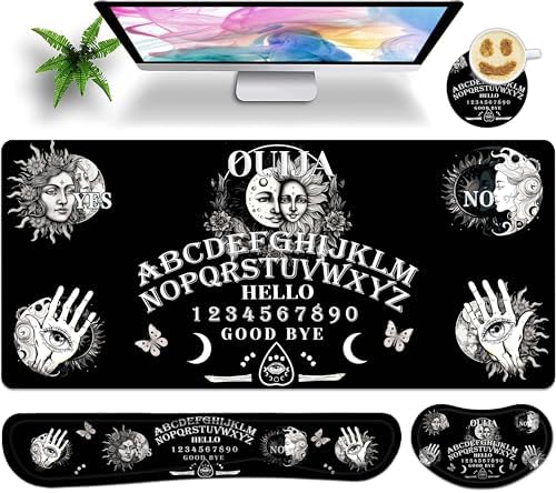 Large Gaming Mouse Pad Set 35.4 x 15.7 with Keyboard Wrist Rest, Wrist Support, and Coaster Memory Foam Smooth Desk Pad Mousepad for Home Office School - Ouija Board by Unknown