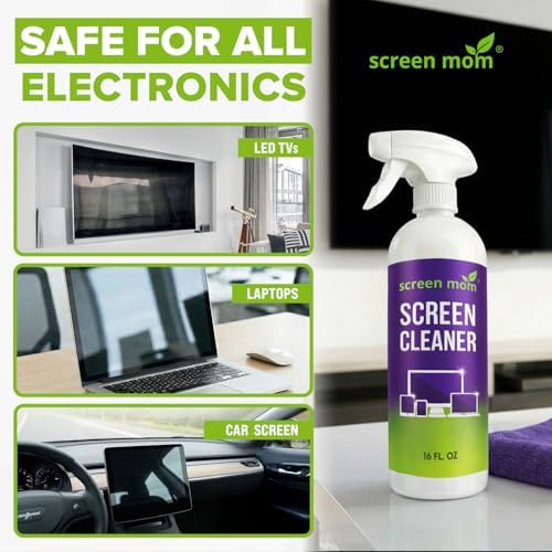Screen Mom Ultimate Screen Cleaning Kit - 2 Pcs 16oz TV Screen Cleaner Spray and 6 Pcs Microfiber Cloths TV Cleaner Spray and Cloth, Laptop, Phone, iPad, Car and Computer Cleaning Kit Electronic - Image 2