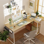 TIQLAB L-Shaped Computer Desk with Power Outlets - Reversible Shelves, 47 Inch Gaming & Study Desk in Beige - Image 2