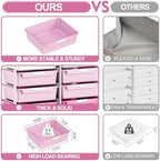 10 Drawers Rolling Cart with Wooden Tabletop, Utility Storage Cart with Wheels, Art Supply Craft Organizer on Wheel with Metal Frame & Handles for Home Office School,Pink - Image 7