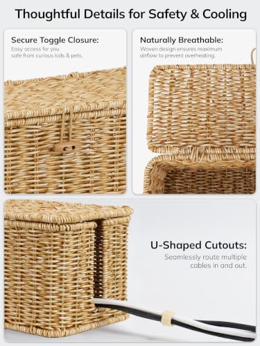 Cable Management Box, Cord Organizer with Lid & Cable Ties - Natural, M - Image 3
