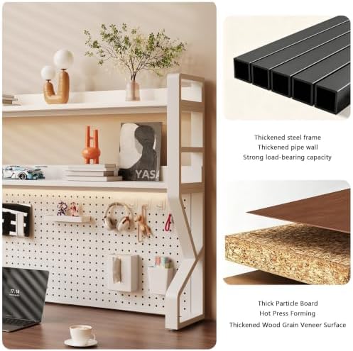 Desk Shelf, 2-tier Desktop Organizer Desk Hutch Storage Rack with Hole Plate Multi-Functional Workstation Organizer Bookcase Computer Desk for Home Office Dorm Top of Desk (45.3" Lx9.9" Wx39" H) - Image 4