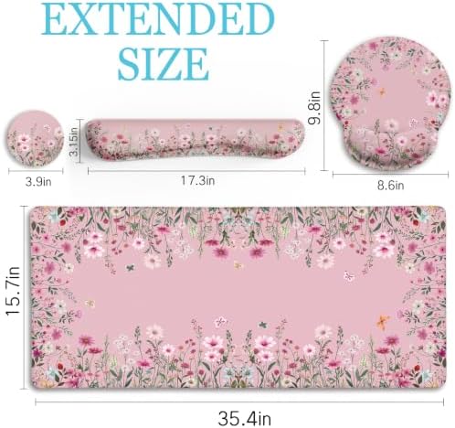 LIMKRIAN Floral Desk Mat Set, Cute Pink Desk Accessories Gifts for Women - Image 5