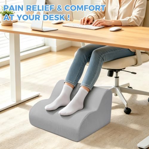 26D Foot Rest for Under Desk at Work, Ergonomic Memory Foam, Grey - Image 2