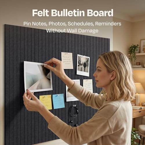 X-Large Cork Board Alternative 12-Pack Felt Bulletin Board Thick and Decorative Pin Board for Home Office Walls 47.24 x 35.43 Inches with 72 Adhesive Tabs - [Dark Gray] - Image 2
