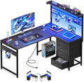 MOTPK 43" L Shaped Gaming Desk with Shelf & 4 Drawers, Black Carbon Fiber by MOTPK