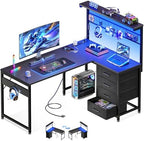 MOTPK 43" L Shaped Gaming Desk with Shelf & 4 Drawers, Black Carbon Fiber by MOTPK