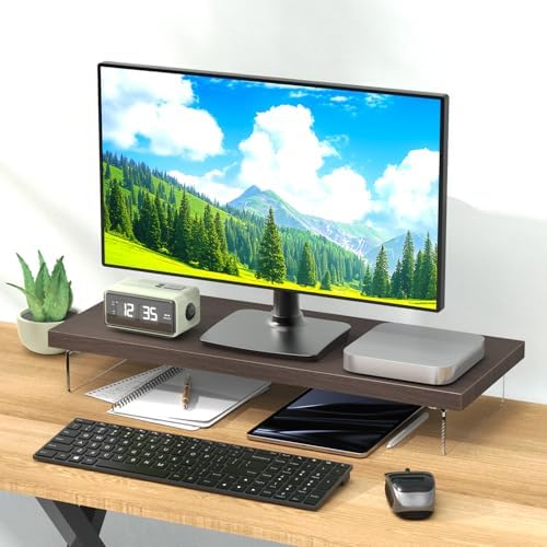 Monitor Stand Riser, 25x10 in Wood & Acrylic Computer Desk Organizer Shelf - Image 2