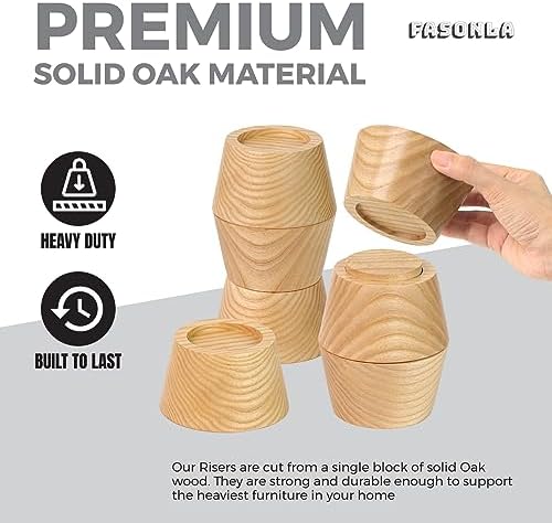 FASONLA Bed Risers (Set of 4) Furniture Risers Lifts Height 2", Oak Solid Wooden Risers for Bed, Furniture Risers with Non-Slip Recessed Hole (Monolithic Wood, 4pcs-2" Hight-Natural) - Image 4