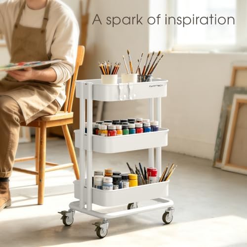 3 Tier Rolling Cart Metal Utility Cart with Lockable Wheels Home Office - Image 7