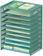 OUTWOLF 10 Tier Paper Organizer - Letter Tray Mesh Desk File Organizer with Handles for Office School Desktop, Green by OUTWOLF