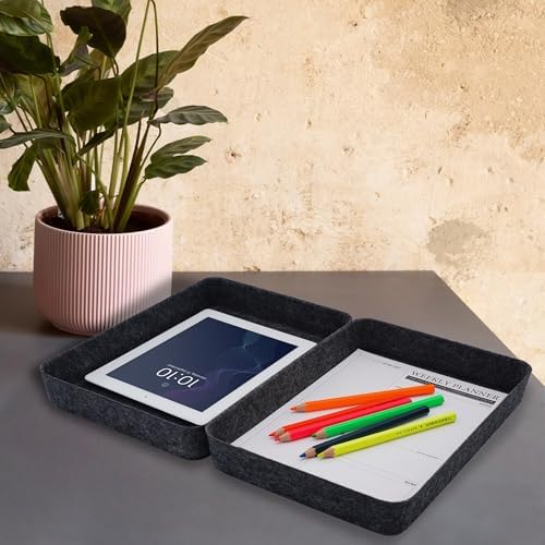 Welaxy 2pc Office desk drawer organizer tray documents Storage bin Charcoal - Image 5