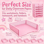 6 Pcs Pink Turn in Trays Classroom, Stackable Paper Bins for Classroom, 13x9x2.8 inch Plastic Baskets Desktop Organization System Office (Pink) - Image 2