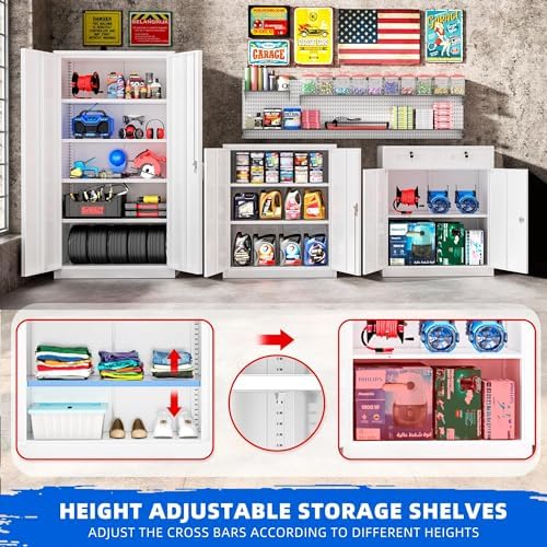 Superday 72" Lockable Steel Storage Cabinet, Locking Metal Storage Cabinets, Tall White Cabinet with 2 Doors and 4 Adjustable Shelves for Garage, Home Office, Classroom, File, Easy Assemble - Image 5