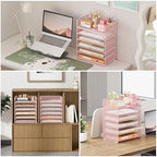 Subekyu 6-Tier Desk Paper Organizer, Desktop File Letter Tray with Handle, Document Sorter and Accessories Holder for Office, Home and School Workspace Organizers, Pink-2 Pack - Image 3