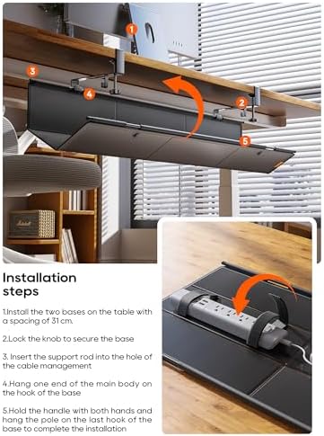 39" No Drill Under Desk Cable Management Tray (Black) - Image 7