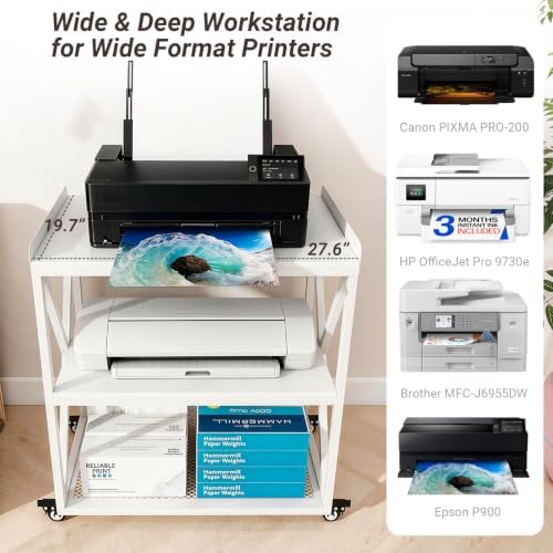 Natwind 3 Tier Printer Stand, 27.6" W x 19.7" D Large Printer Cart,White - Image 4