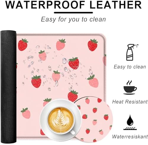 Large Keyboard Mouse Pad Set, Extended Mouse Pad+Keyboard Wrist Rest Support, Memory Foam Ergonomic Easy Typing, 4Pcs (31.5×11.8 in) Desk Pad Set for Office Home,Cute Strawberry Pattern - Image 2