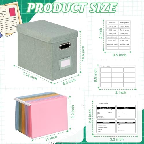 DOSTATNI School Years Organizer Kit K-12 School Years Memory Keeper with 15 Hanging File Folders Plastic 4 different Labels Memory Keepsake Box for kids Storage Pictures File Keeper (Green) - Image 2
