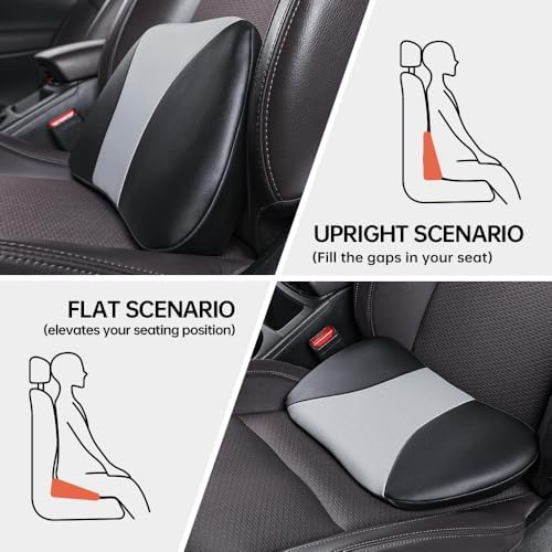 1p Memory Foam Lumbar Support Pillow for car Lower Back Pain Relief - Back Cushion for Driving, Chair Support for Car-Office Chair（Black&Grey） - Image 4
