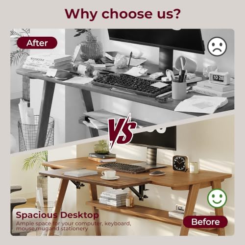 Desk Extender Tray, 30"×11,81" Clamp-On Arm Rest Shelf, 90° Foldable Computer Elbow Support for Office Home, Space-Saving Keyboard Mouse Tray (Vintage Burnt Color) - Image 4