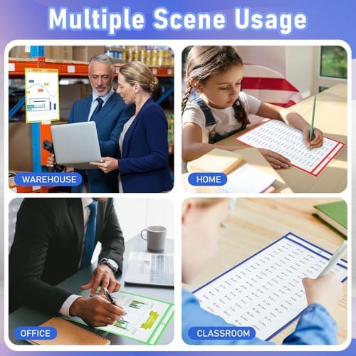 Feifeiya 10 Pack 11 x 17 Inch Job Ticket Holders, Dry Erase Pockets, Clear Paper Sleeves, Shop Ticket Holders, Writable and Erasable Document Cover, Transparent Pocket Cover(Multicolor) - Image 4