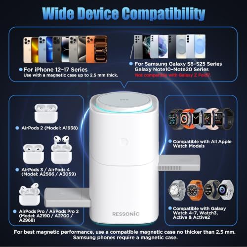 25W 3 in 1 Wireless Charging Station for Apple&Samsung, Desk Night Stand - Image 4