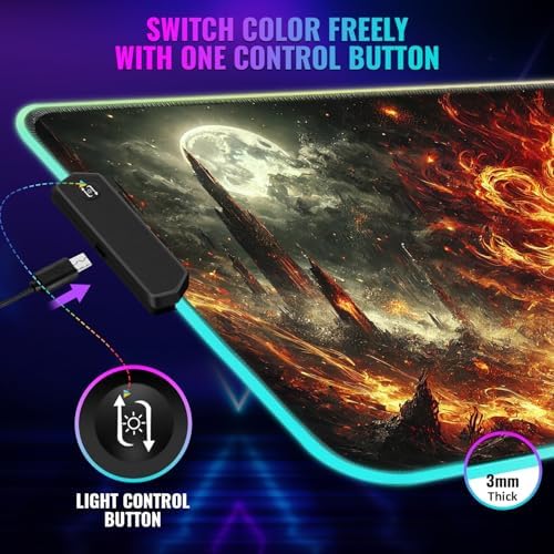 RGB Gaming Mouse Pad Large Extended Desk Mat 35.4x15.7in XXL XXXL Mousepad LED Light Up Keyboard Mat PC Gamer Desk Pad Gaming Accessories Extra Big Mouse Mat for Desk - Hellfire Crusader - Image 5