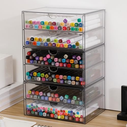Clear Desk Drawer Organizer, 6 Drawers, Plastic by NINEWEEN