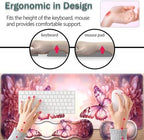31.5"x 11.8" Oversized Gaming Mouse Pad Set, Ergonomic Keyboard and Mouse Wrist Rest + Cup Holder, Non-Slip Desktop Pad, Suitable for Home and Office Use, Pink Butterfly Flower - Image 5