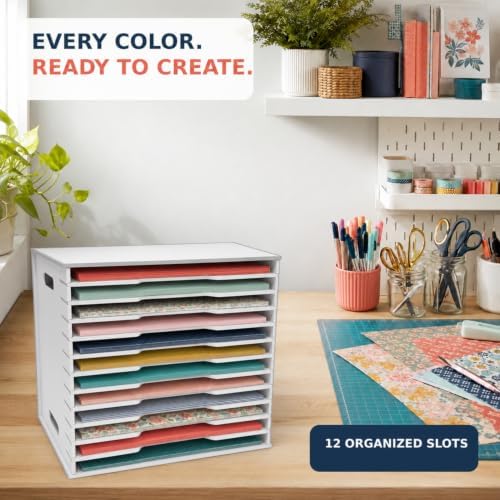 Scrapbook Paper Organizer Storage 12" x 12", 12 Slots File Sorter Storage, Desktop Paper Organizer Rack, 12 Tier Craft paper Holder for Home Office - Image 6