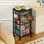 Sbanmao 5 Drawers Rolling Utility Cart, Rolling Storage Cart with Wooden Tabletop and Lockable Wheels, Storage Drawer Cart with Drawers, Craft Cart for Bedroom, Classroom, Home, Office,Black - Image 6