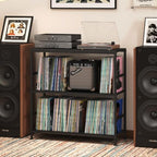 Sonyabecca 3-Tier Record Player Stand with Adjustable Vinyl Storage, Black by Sonyabecca