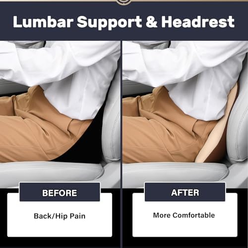 Coverado Lumbar Support and Car Neck Pillow, Ergonomic Memory Foam Desk Chair Cushion and Headrest Pillow for Car Office Chair, Sciatica & Neck & Tailbone Cushion - Image 5