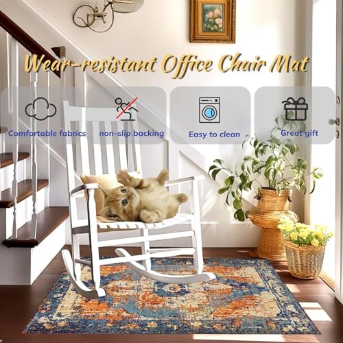 Office Chair Mat for Hardwood Floor, 48"x60" Desk Chair Mats for Rolling Chair Easy to Clean, Anti-Slip Floor Protector Rug Easy Glide Desk Computer Chair Mat for Hard Floor Home Office(Blue Orange) - Image 3