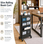 BYFU 5-Tier Movable Bookshelf Cart, 26.0" H, Black - Image 4