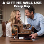 TESLYAR Wood Phone Docking Station for Men - Desk or Nightstand Organizer - Birthday Gifts for Husband or Dad - Anniversary Idea from Wife - Key Holder, Stand Wallet, Watch & Essentials (Earth Beige) - Image 2