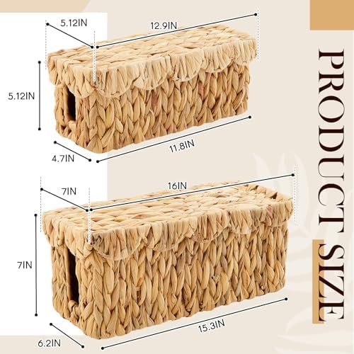 Patelai 2 Pack Scalloped Cable Management Box Water Hyacinth, Natural Color - Image 3