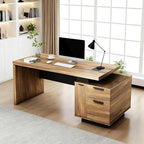 63“ Executive Office Desk with File Drawer, Modern Professional Desk with Cable Management Box, Office Desk with Storage Cabinet & Privacy Panel, 1.8” Thick Desktop for Home Office (Wood, Right) - Image 4